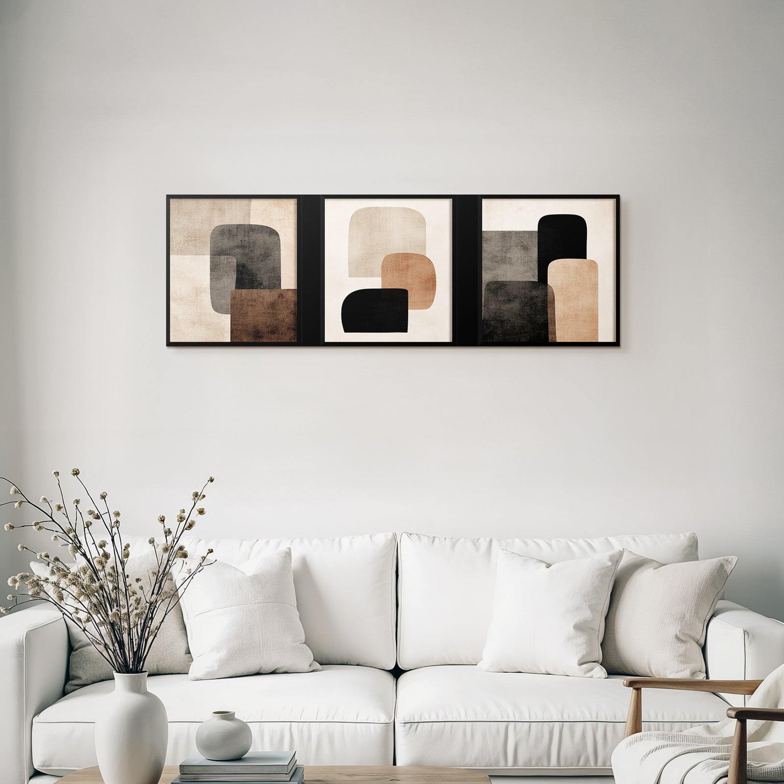 Abstrakte Triptychon Geometrische Formsprache Neutrale Toene