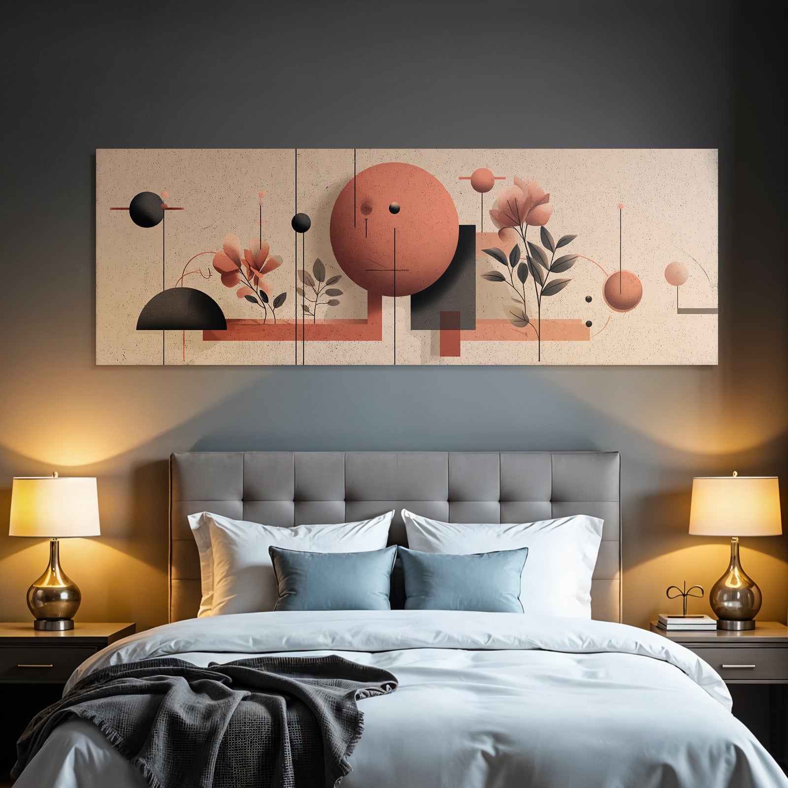Abstraktes Design Geometrische Formen Blumenelemente Warme Tonfarben