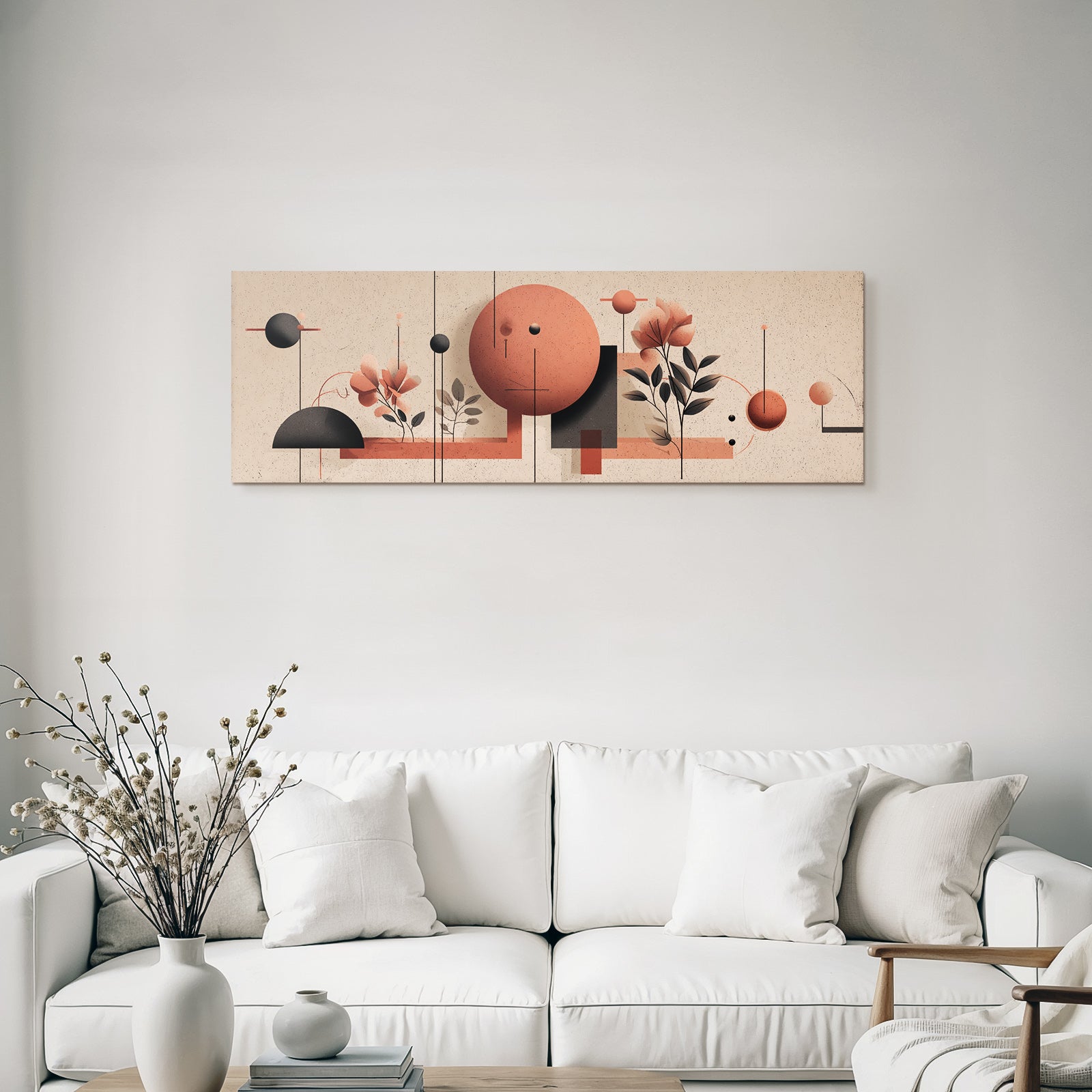 Abstraktes Design Geometrische Formen Blumenelemente Warme Tonfarben