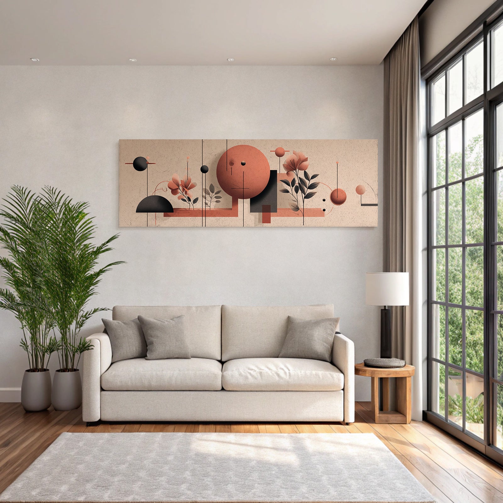 Abstraktes Design Geometrische Formen Blumenelemente Warme Tonfarben