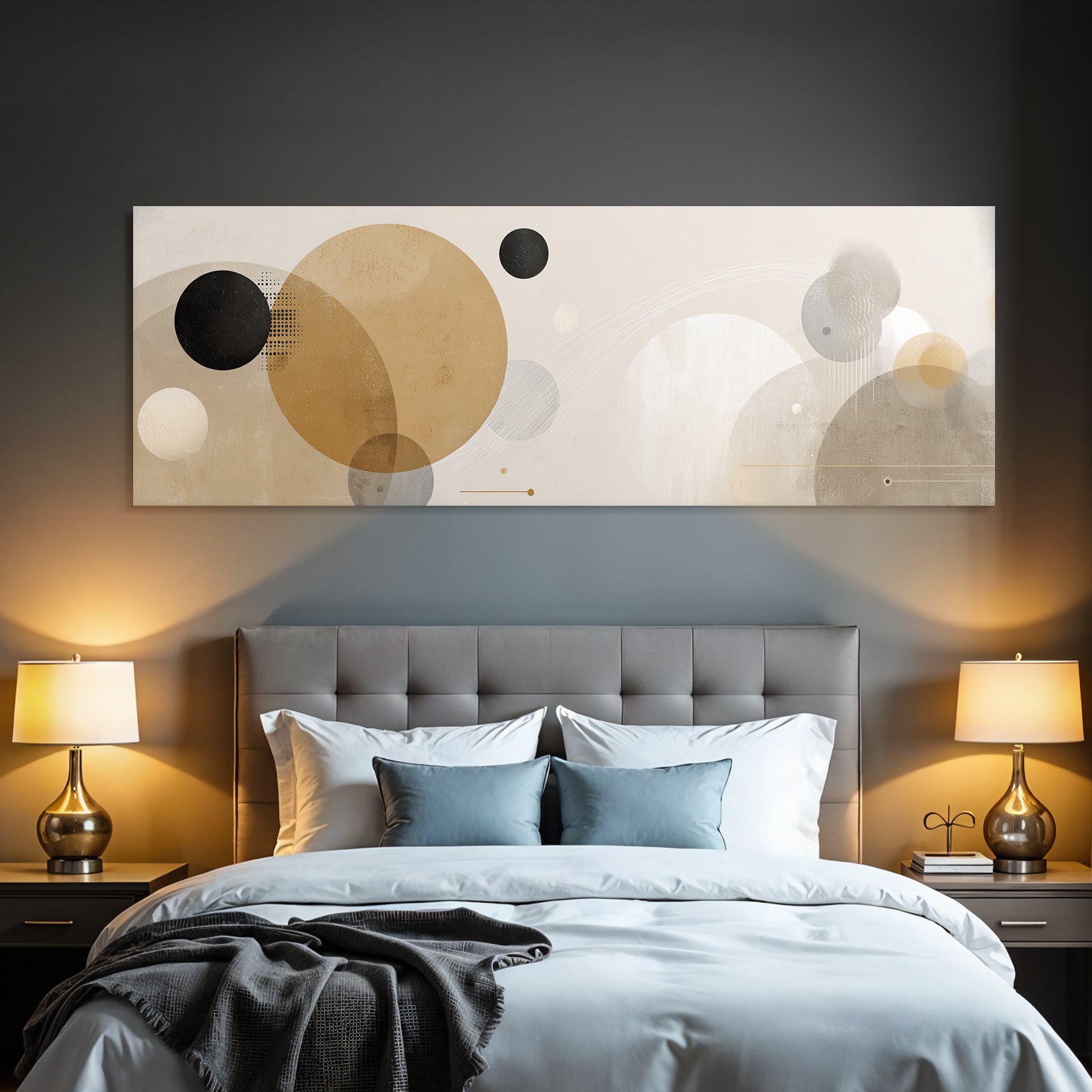 Abstraktes Design Geometrische Formen Kreise Beige Schwarz Gold Grau