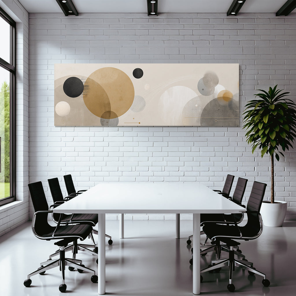Abstraktes Design Geometrische Formen Kreise Beige Schwarz Gold Grau