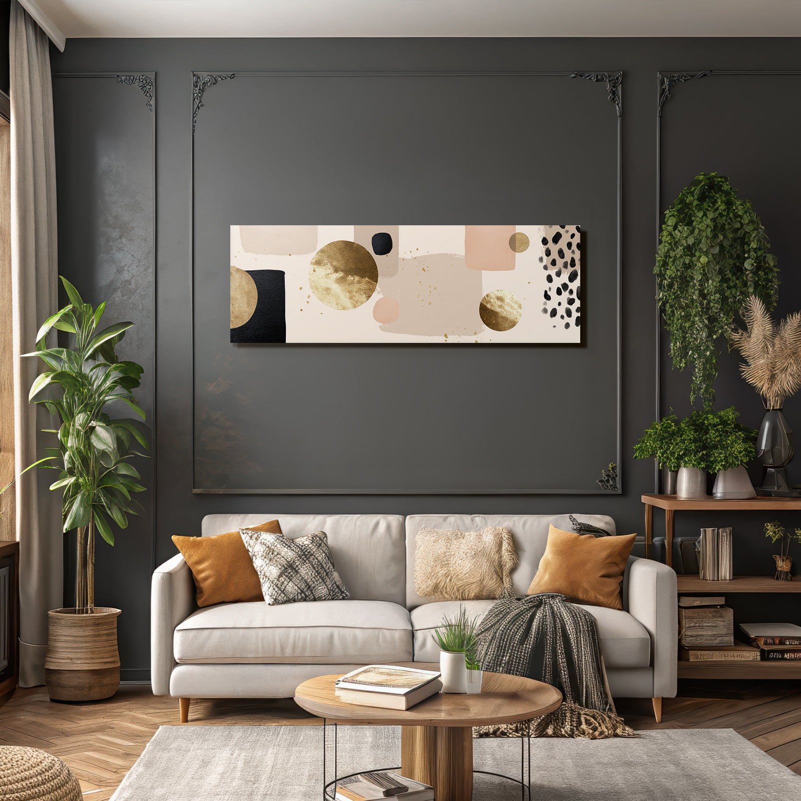 Abstraktes Design Mit Farben Und Formen Beige Schwarz Gold