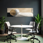 Abstract design with circular shapes on a textured background, beige, grey, brown