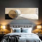 Abstract design with circular shapes on a textured background, beige, grey, brown