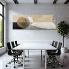 Abstract design with circular shapes on a textured background, beige, grey, brown