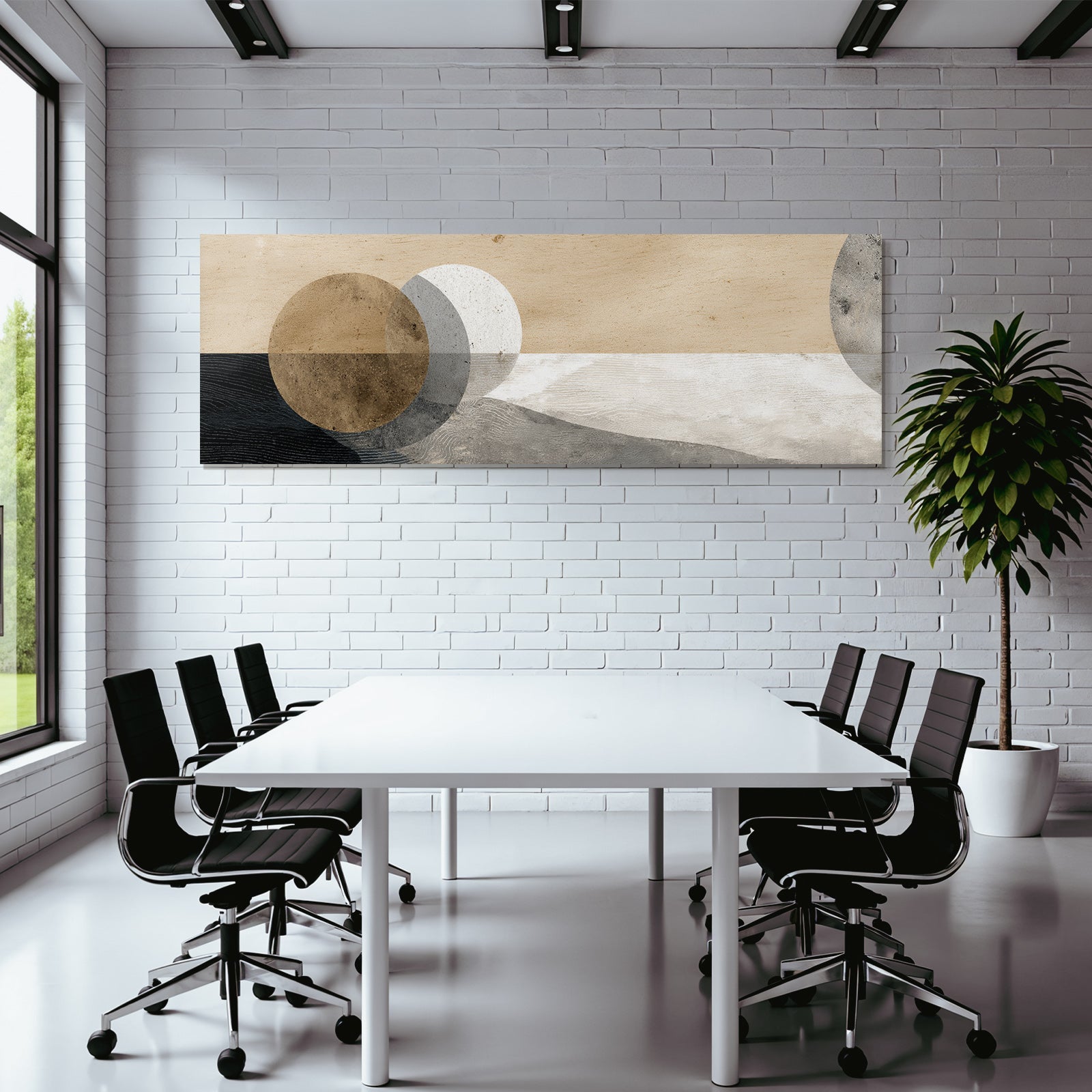 Abstract design with circular shapes on a textured background, beige, grey, brown