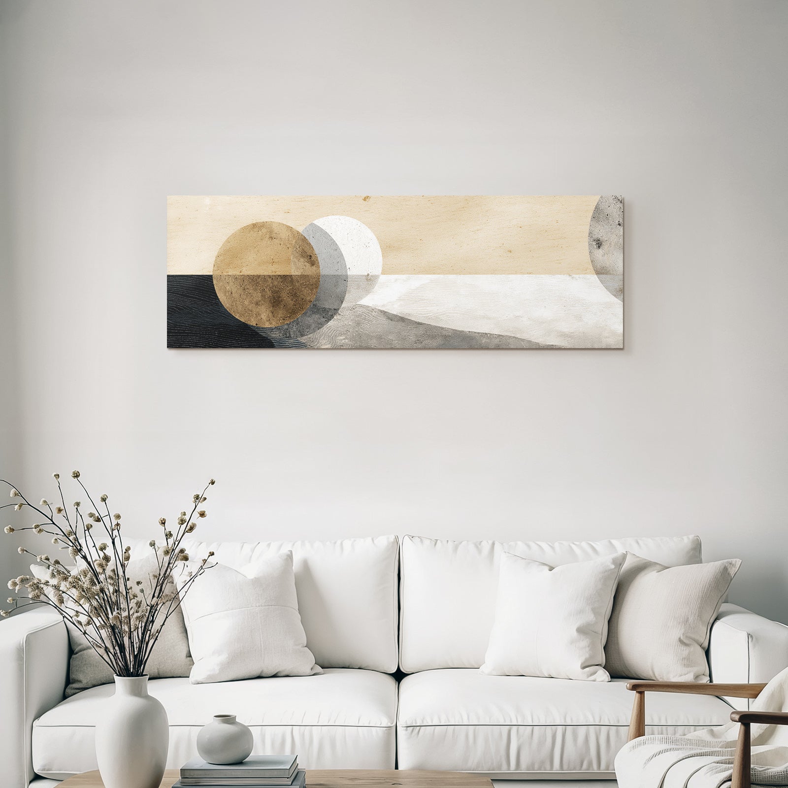 Abstract design with circular shapes on a textured background, beige, grey, brown