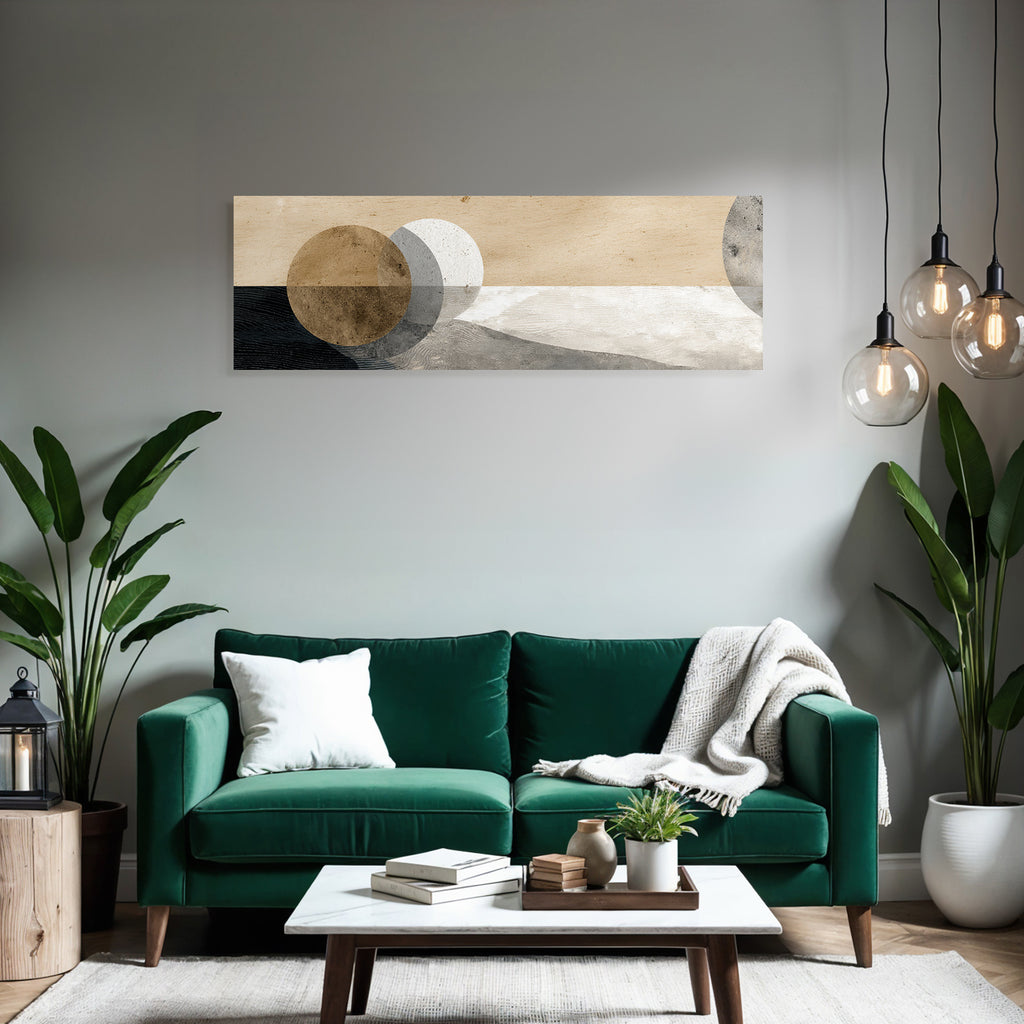 Abstract design with circular shapes on a textured background, beige, grey, brown