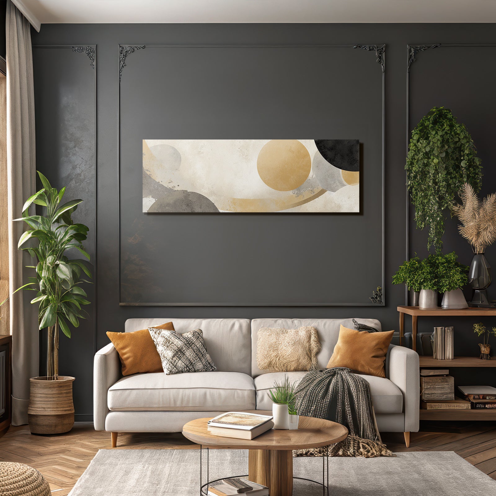 Abstract Design With Soft Shapes Beige Gray Black Gold Tone