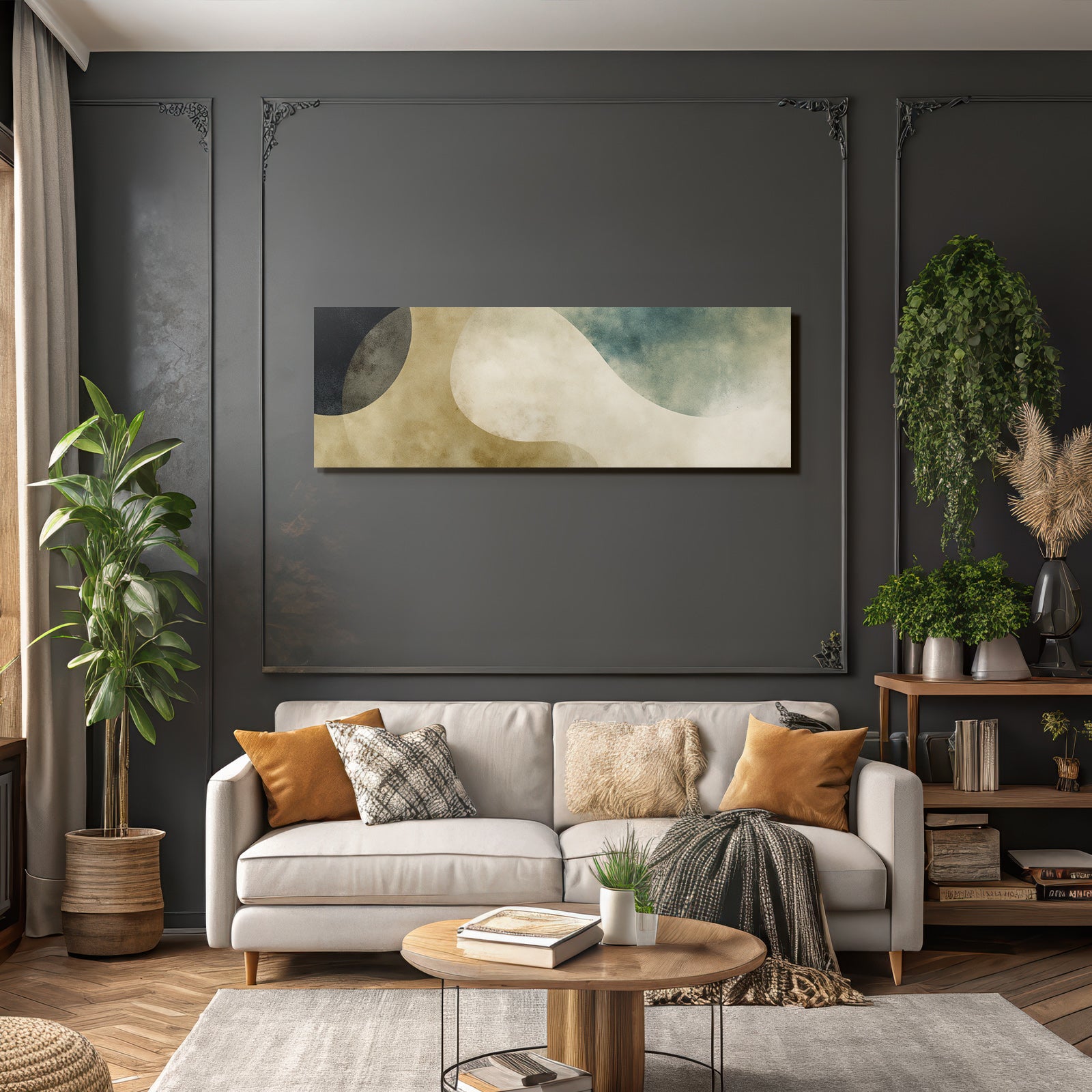 Abstract Design Organic Shapes Beige Black Teal