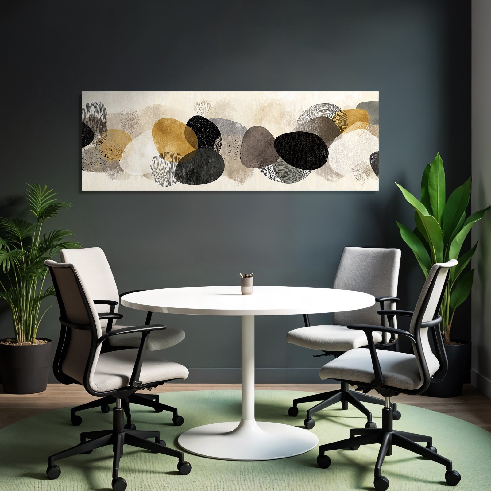 Abstract Design Organic Shapes Black Gold Gray Beige White