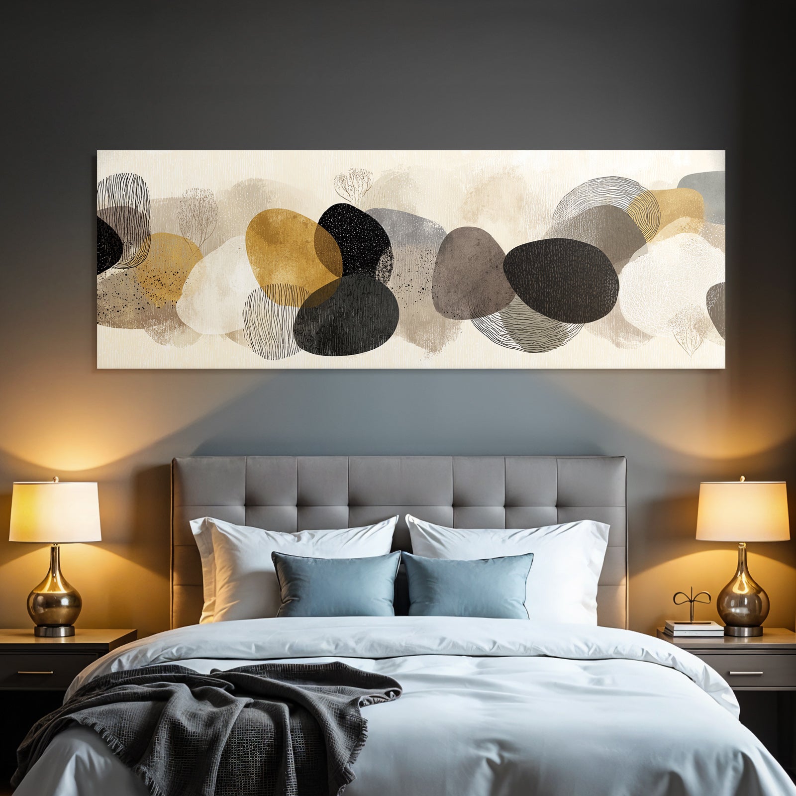 Abstract Design Organic Shapes Black Gold Gray Beige White