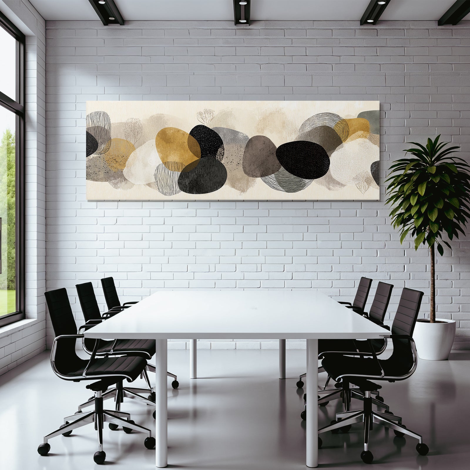 Abstract Design Organic Shapes Black Gold Gray Beige White