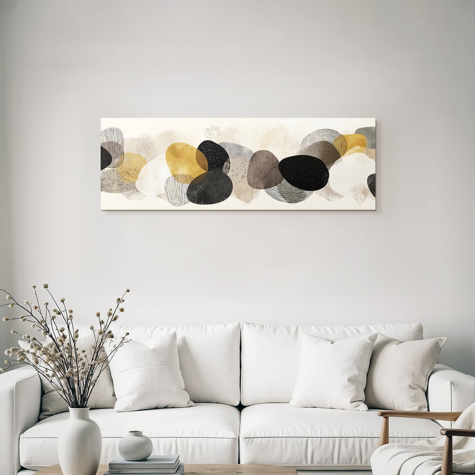 Abstract Design Organic Shapes Black Gold Gray Beige White