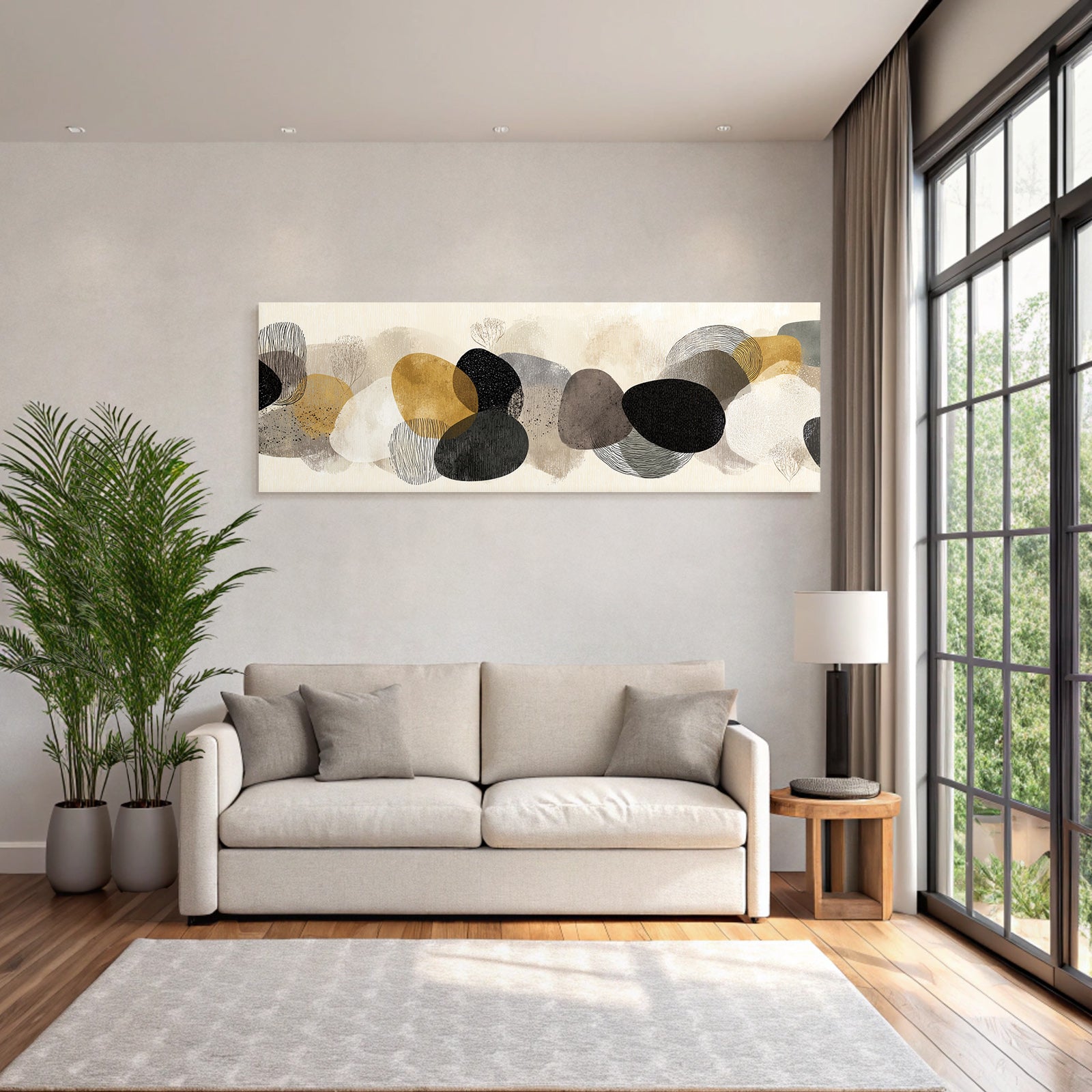 Abstract Design Organic Shapes Black Gold Gray Beige White
