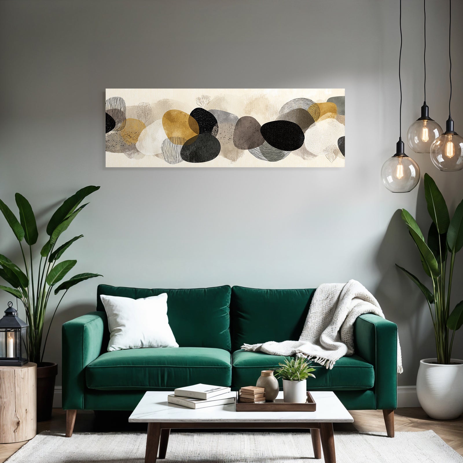 Abstract Design Organic Shapes Black Gold Gray Beige White