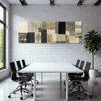 Abstract design patchwork pattern tree silhouette balanced colors