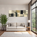 Abstract design patchwork pattern tree silhouette balanced colors