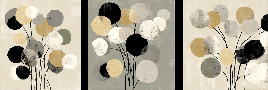 Abstraktes Kunstwerk Drei Paneele Stilisierte Blumen Und Luftballons | Modern Basic | Einrichtungsstile