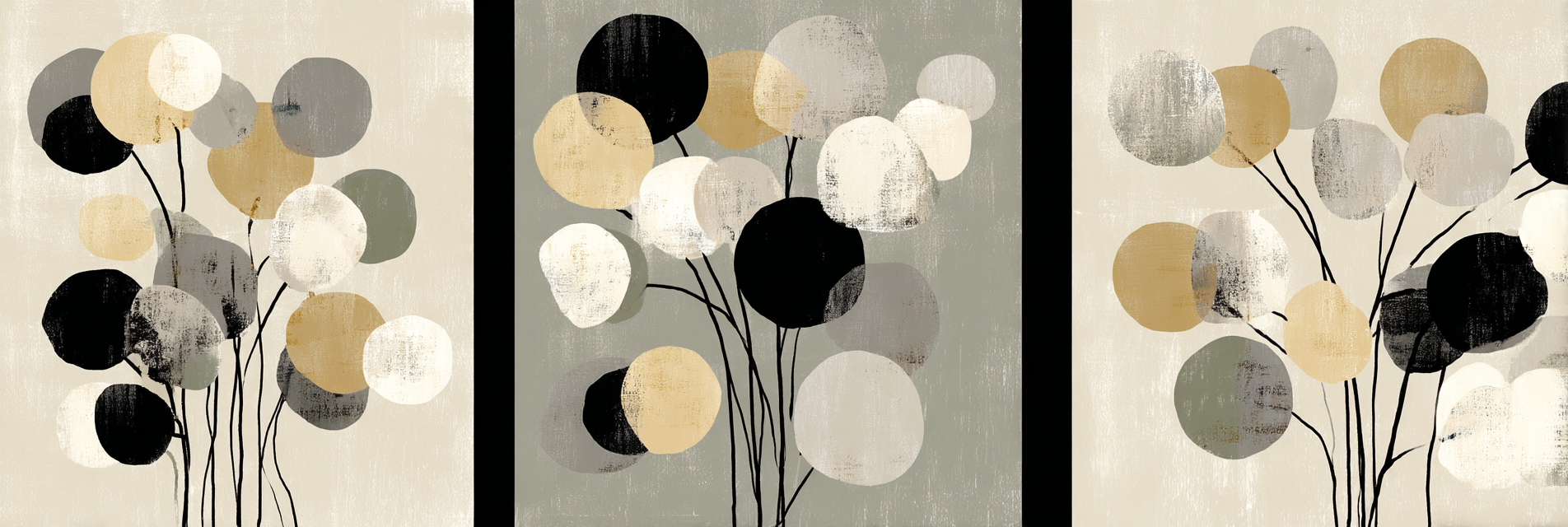 Abstraktes Kunstwerk Drei Paneele Stilisierte Blumen Und Luftballons | Modern Basic | Einrichtungsstile