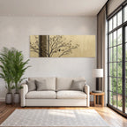 Baumzweig Mit Blueten Und Vogel Im Chic Minimalistisch Hintergrund
