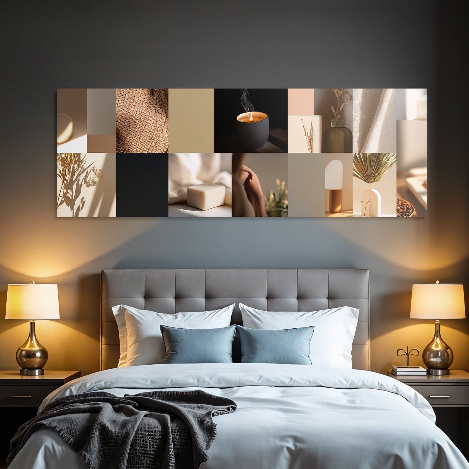 Kollage Aesthetische Elemente Deko Kerze Glas Neutrale Toene Modern Cozy
