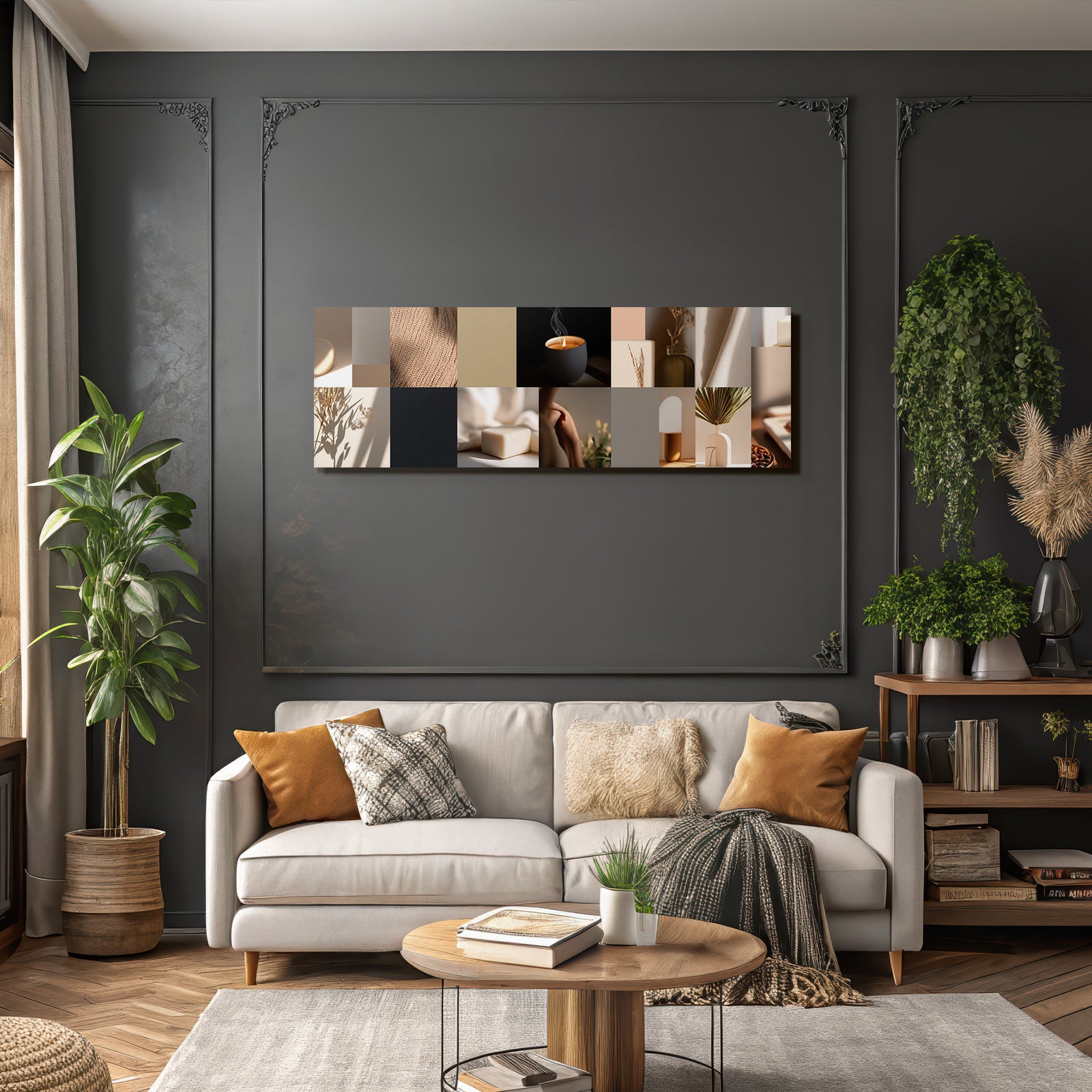 Kollage Aesthetische Elemente Deko Kerze Glas Neutrale Toene Modern Cozy