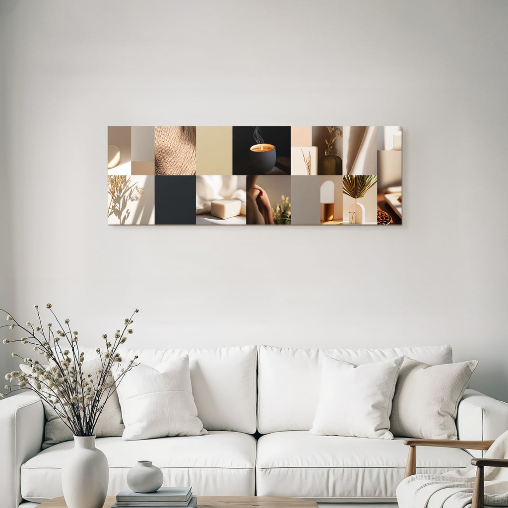 Kollage Aesthetische Elemente Deko Kerze Glas Neutrale Toene Modern Cozy
