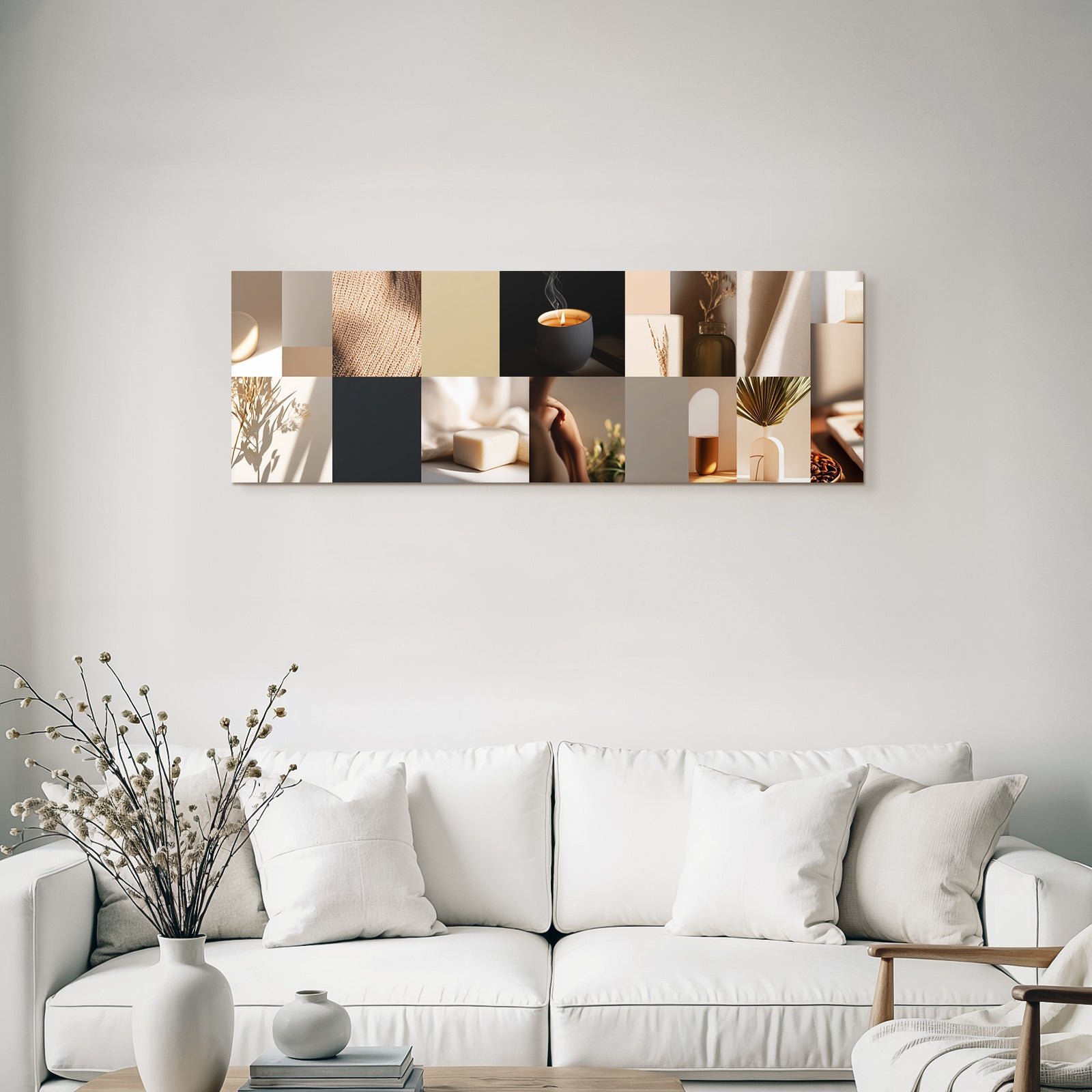 Kollage Aesthetische Elemente Deko Kerze Glas Neutrale Toene Modern Cozy