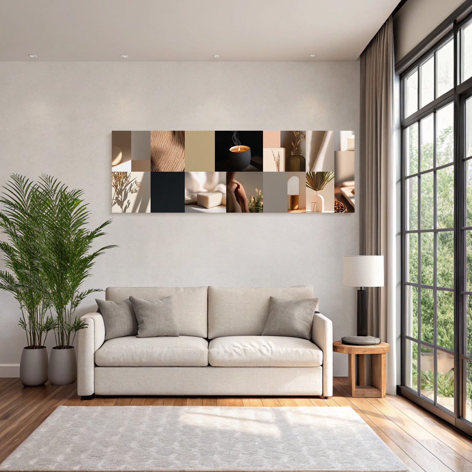 Kollage Aesthetische Elemente Deko Kerze Glas Neutrale Toene Modern Cozy