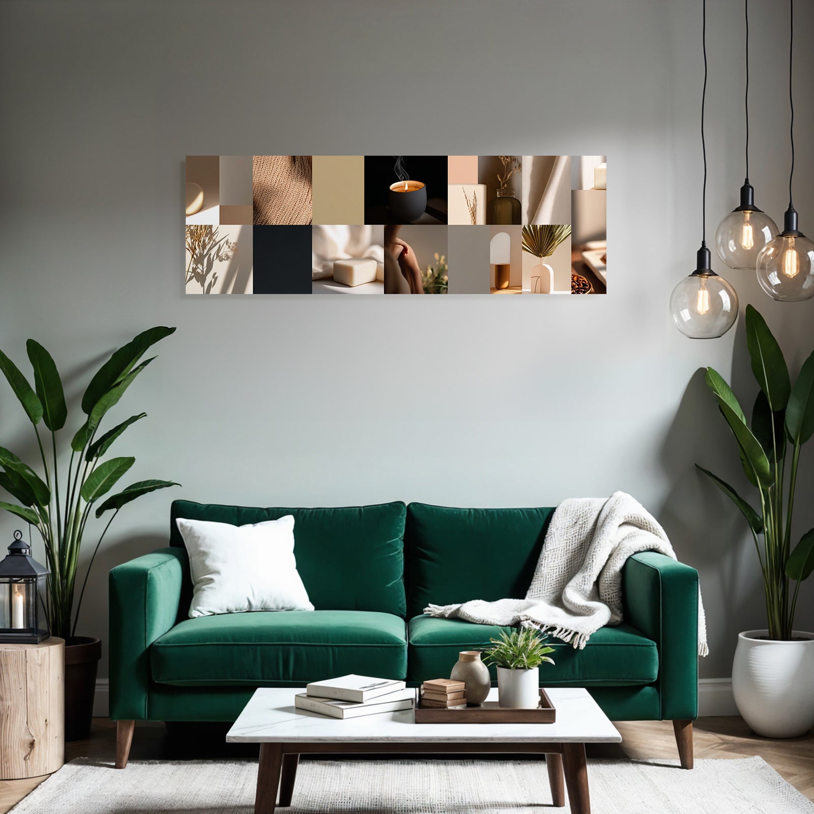 Kollage Aesthetische Elemente Deko Kerze Glas Neutrale Toene Modern Cozy