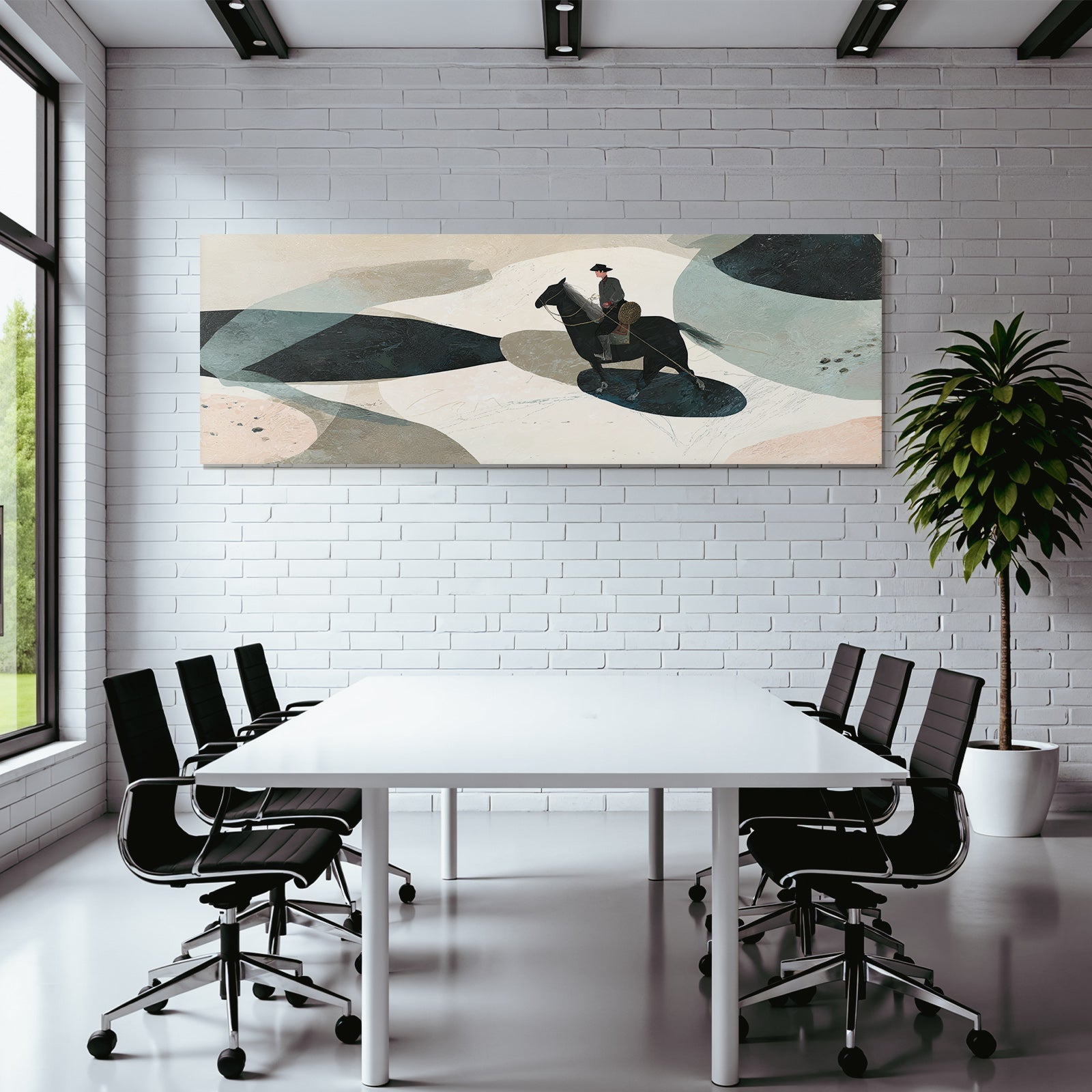 Person Auf Pferd In Abstrakter Landscape