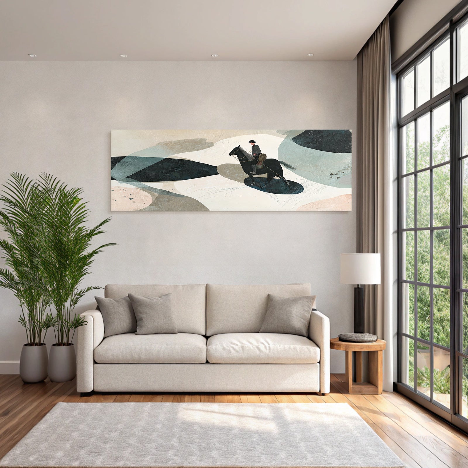 Person Auf Pferd In Abstrakter Landscape