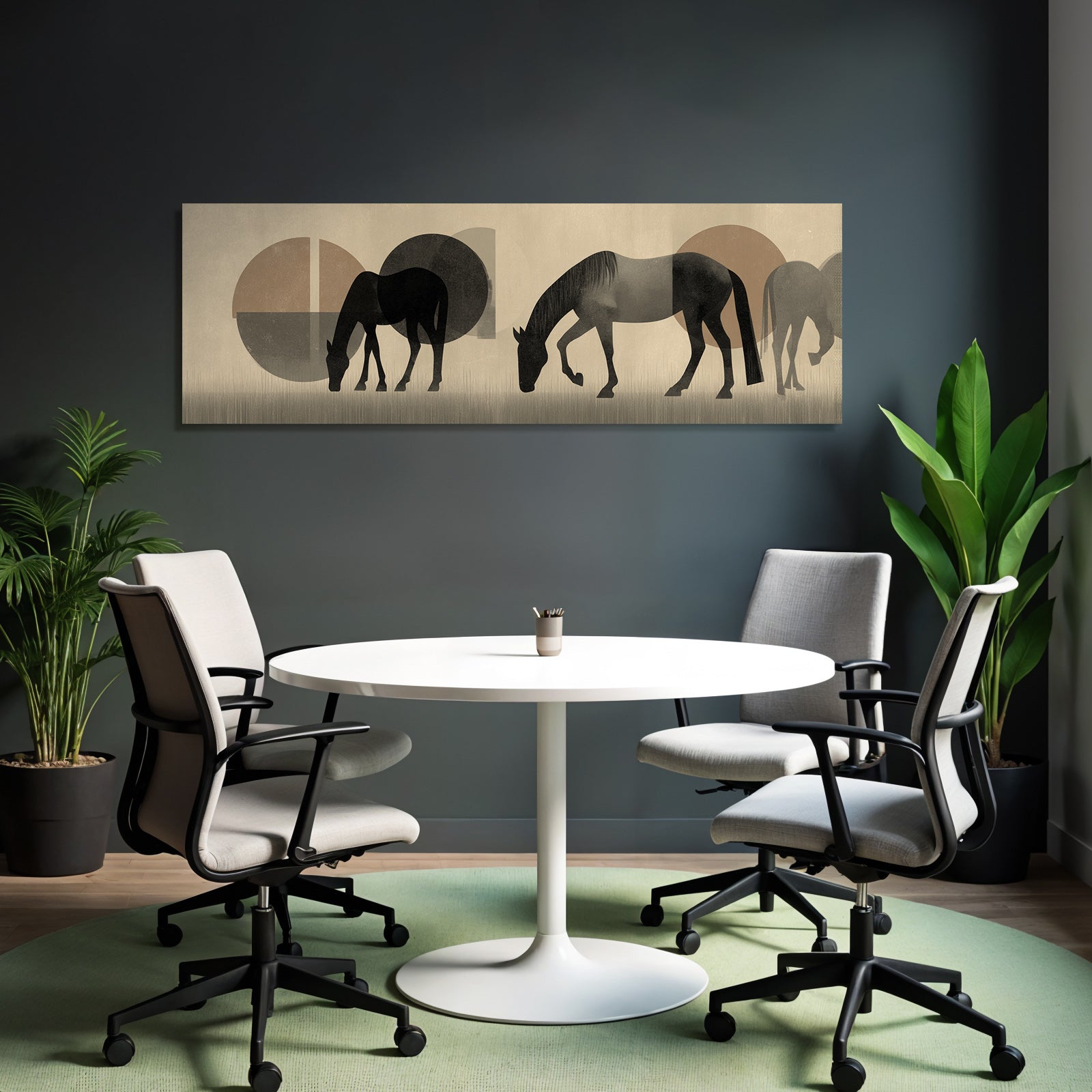 Pferde Grazing Illustration Abstract Hintergrund Minimalistisch Stil