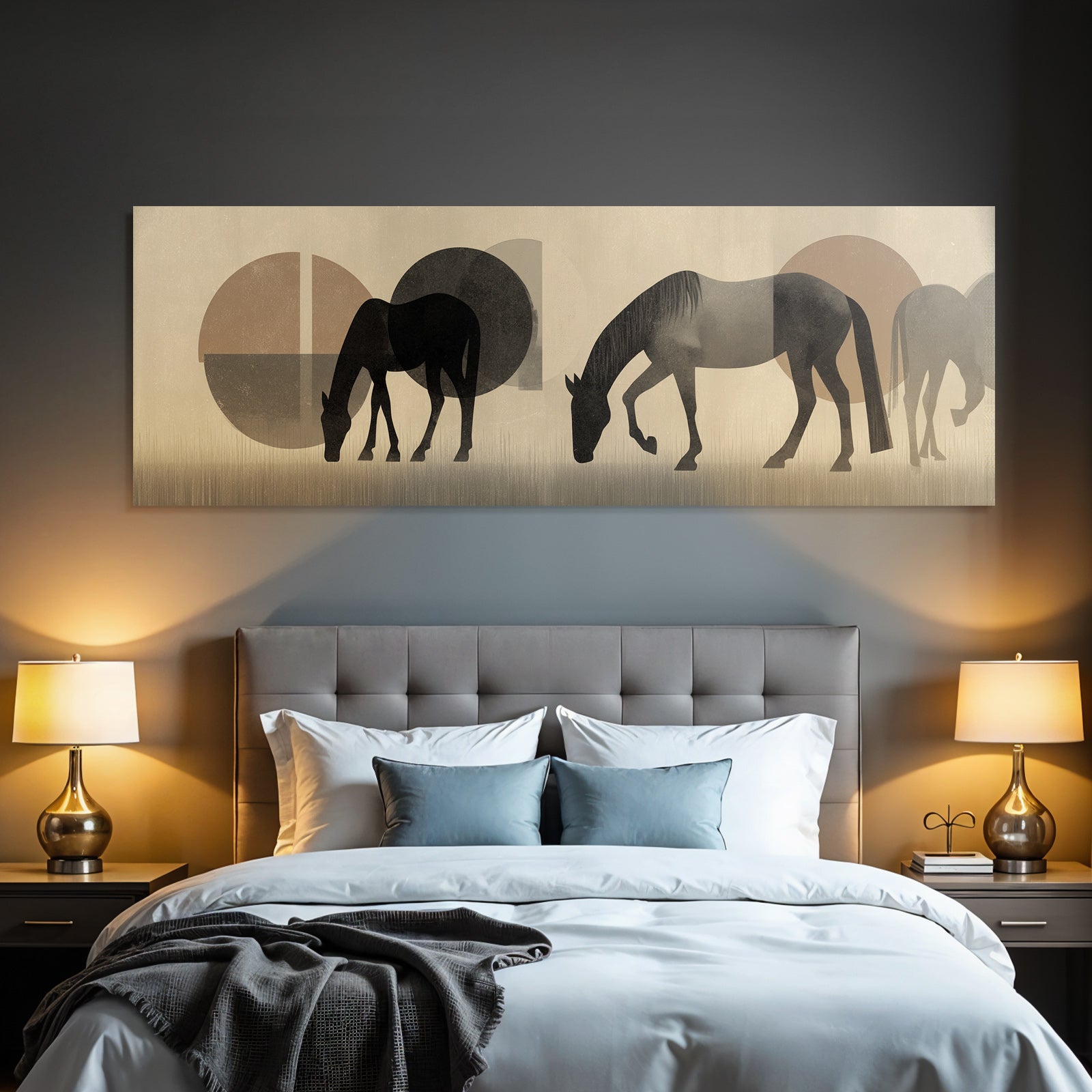 Pferde Grazing Illustration Abstract Hintergrund Minimalistisch Stil