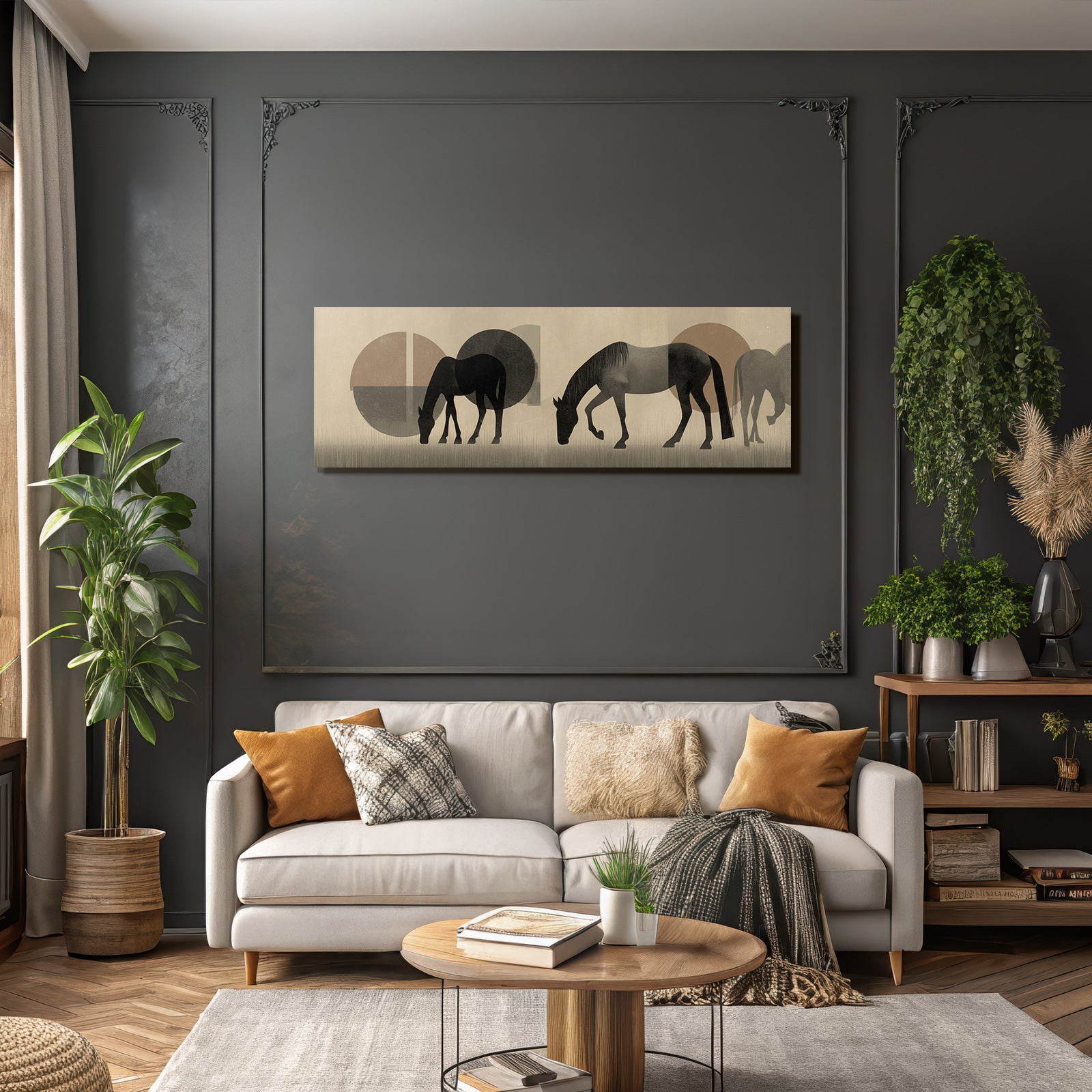 Pferde Grazing Illustration Abstract Hintergrund Minimalistisch Stil