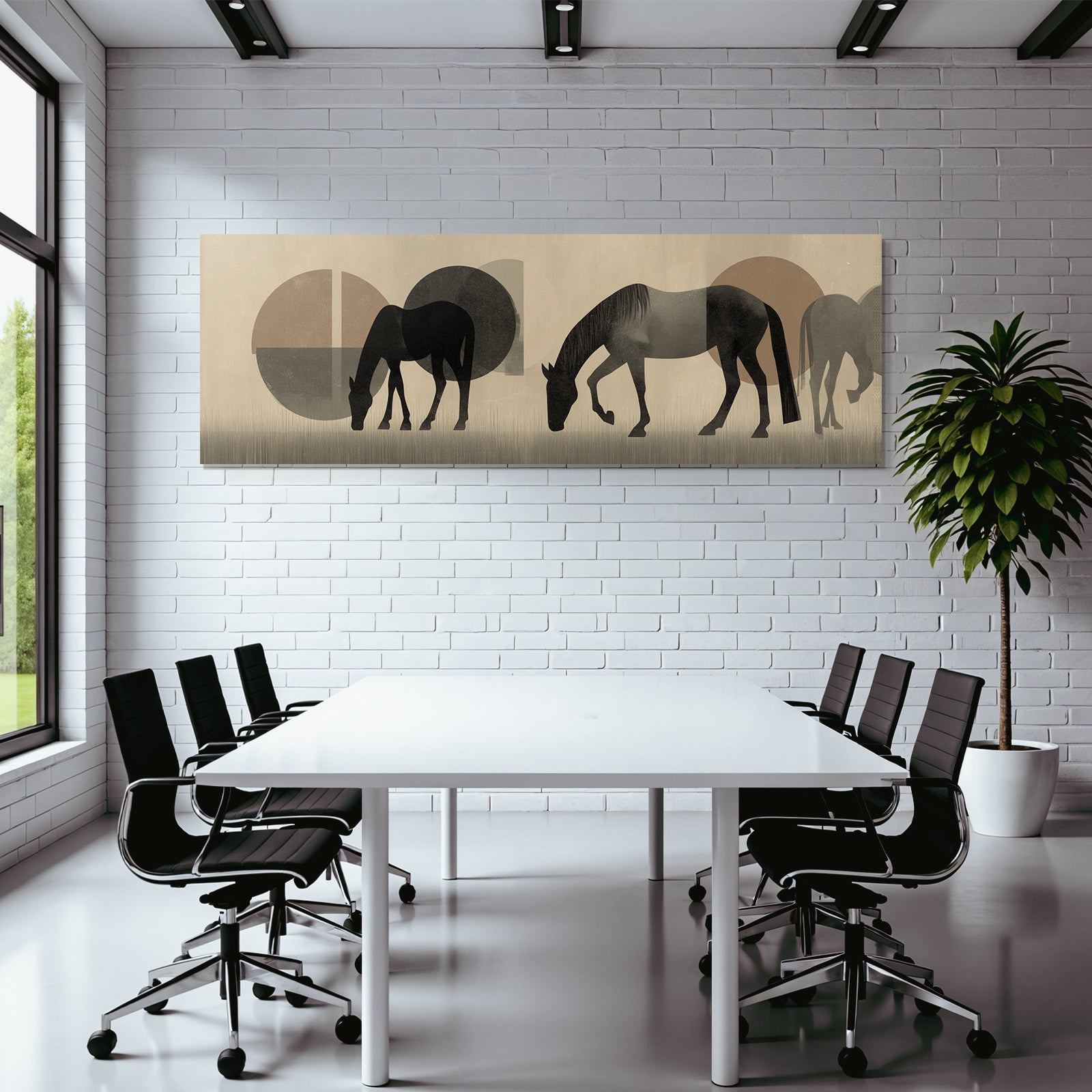 Pferde Grazing Illustration Abstract Hintergrund Minimalistisch Stil