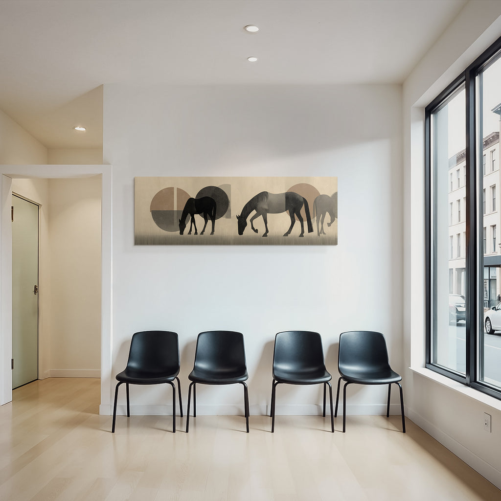 Pferde Grazing Illustration Abstract Hintergrund Minimalistisch Stil
