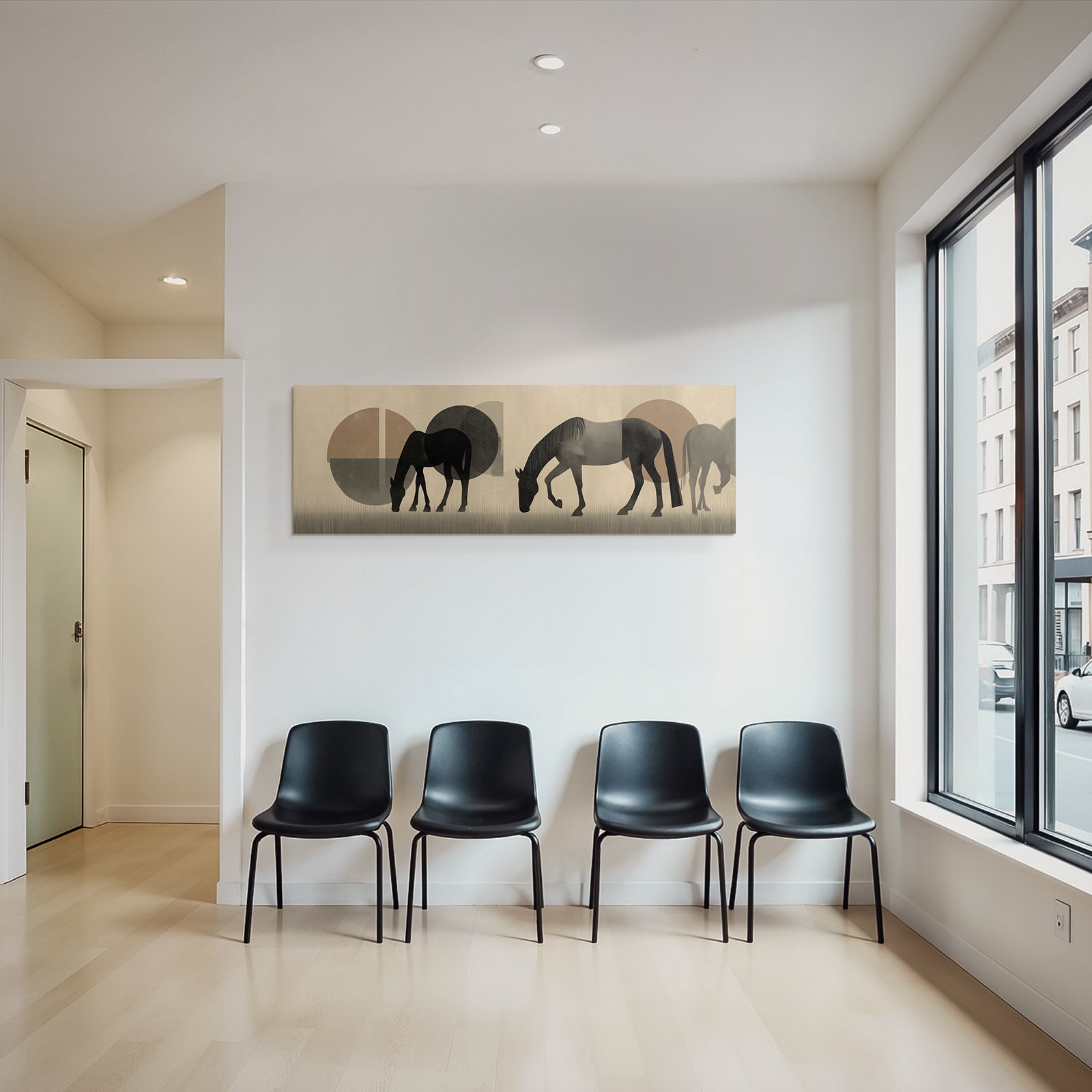 Pferde Grazing Illustration Abstract Hintergrund Minimalistisch Stil