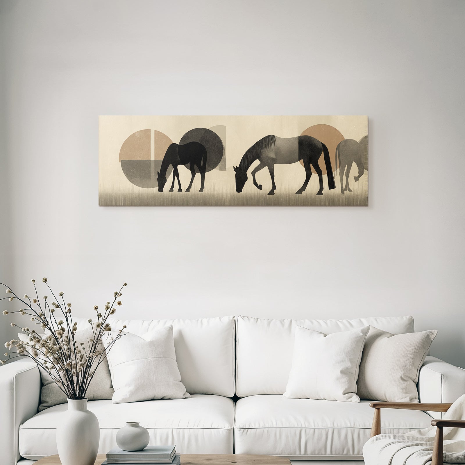 Pferde Grazing Illustration Abstract Hintergrund Minimalistisch Stil