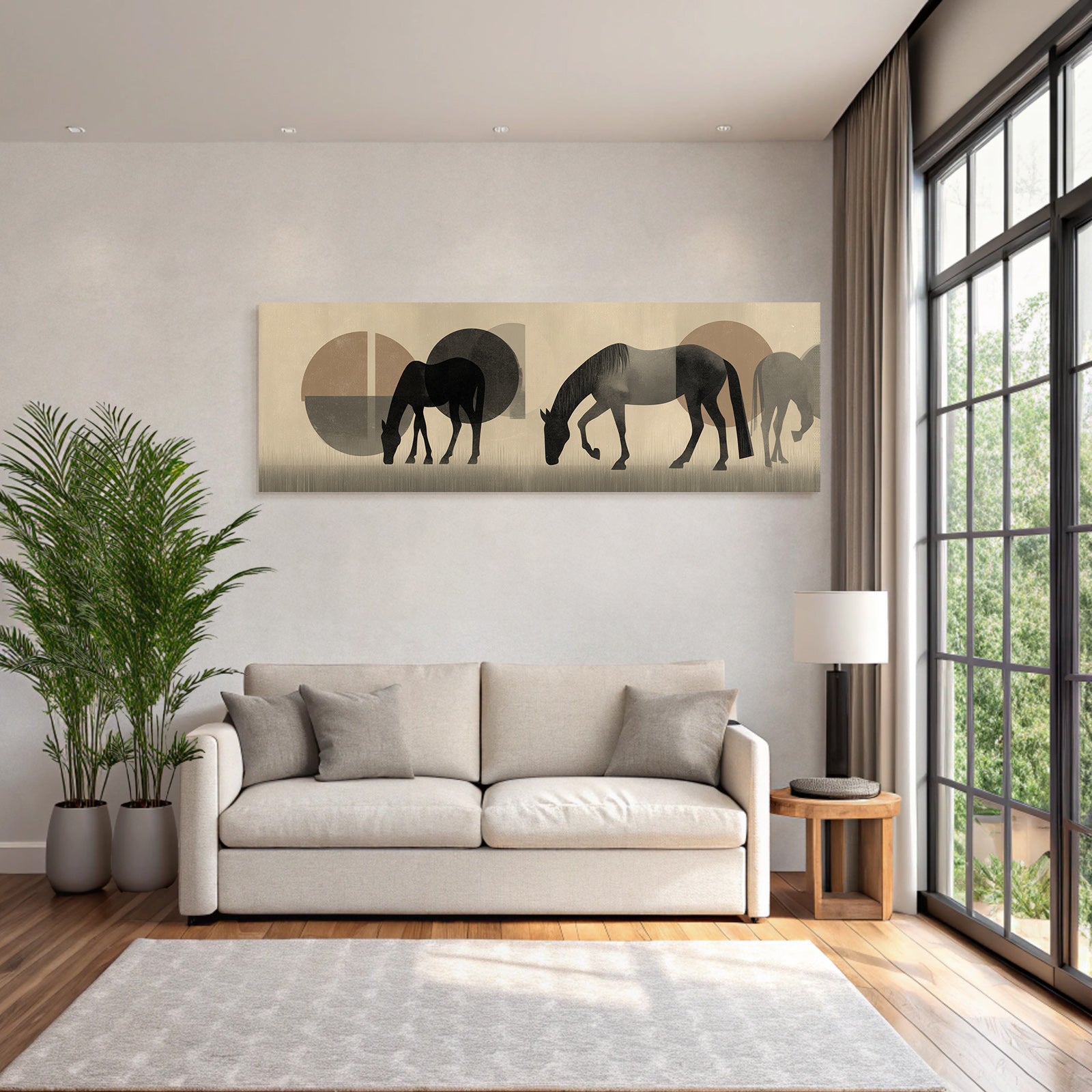 Pferde Grazing Illustration Abstract Hintergrund Minimalistisch Stil