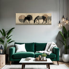 Pferde Grazing Illustration Abstract Hintergrund Minimalistisch Stil