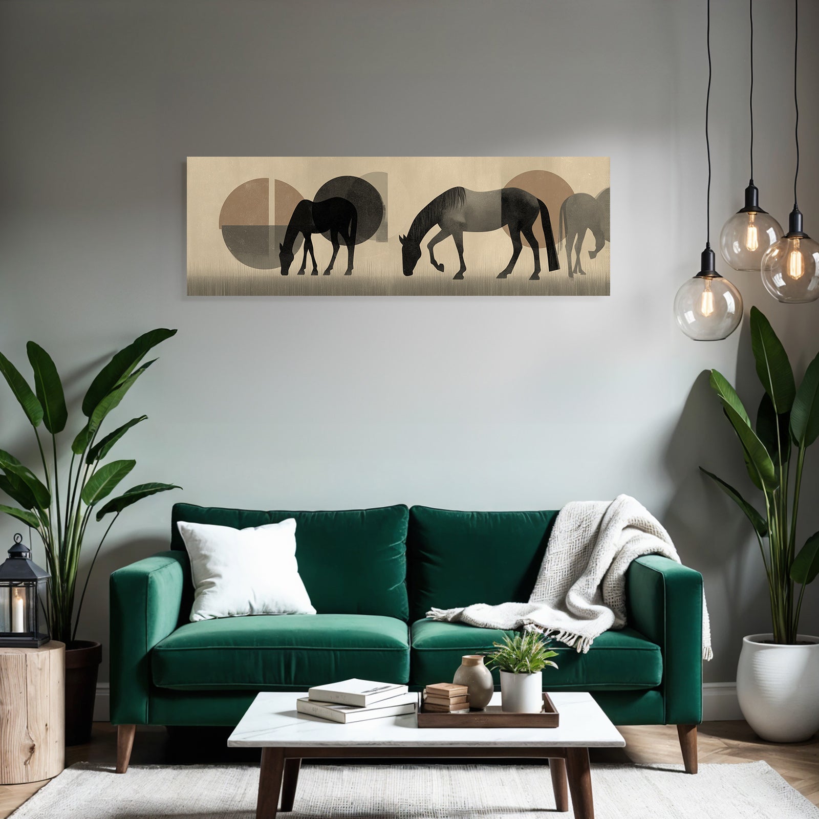Pferde Grazing Illustration Abstract Hintergrund Minimalistisch Stil