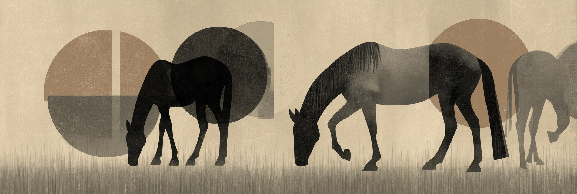Pferde Grazing Illustration Abstract Hintergrund Minimalistisch Stil | Modern Basic | Einrichtungsstile