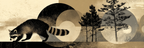 Raccoon Geht Durch Stilisierten Landschaften Geometrische Formen Erde Toene | Modern Basic | Einrichtungsstile