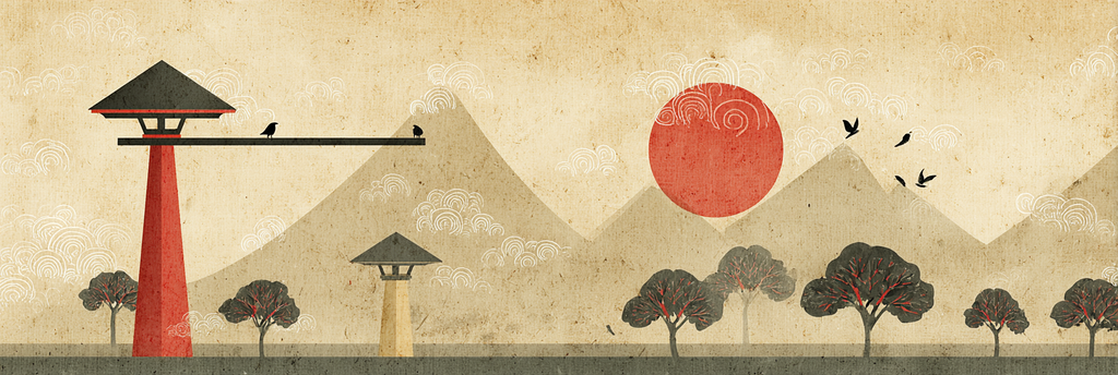 Traditionelle Japanische Landschaft Rote Sonne Und Berge | Modern Basic | Einrichtungsstile