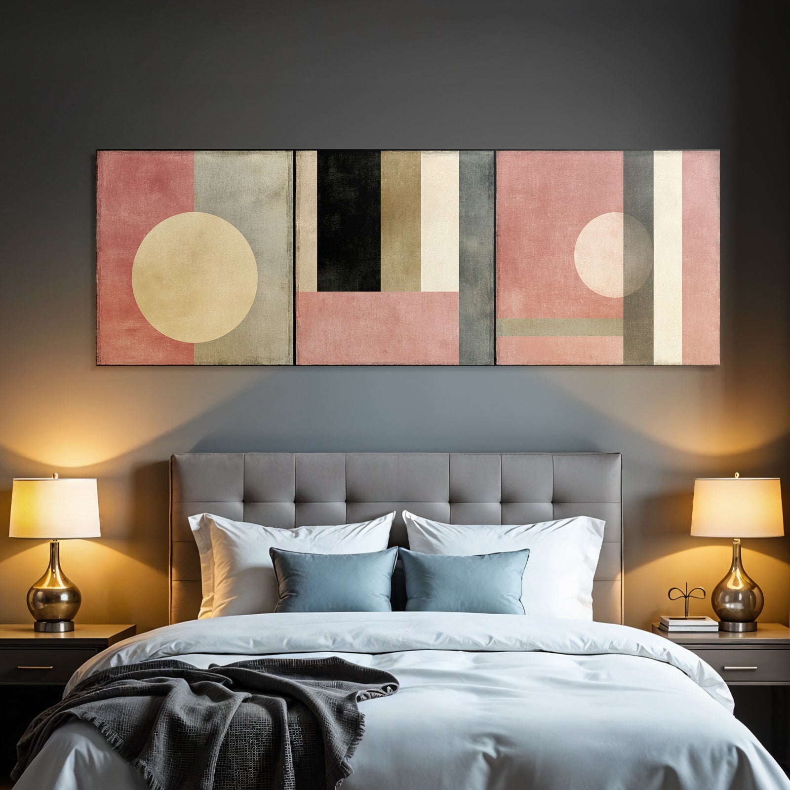 Triptychon Abstracte Geometrische Kunst In Muten Farben