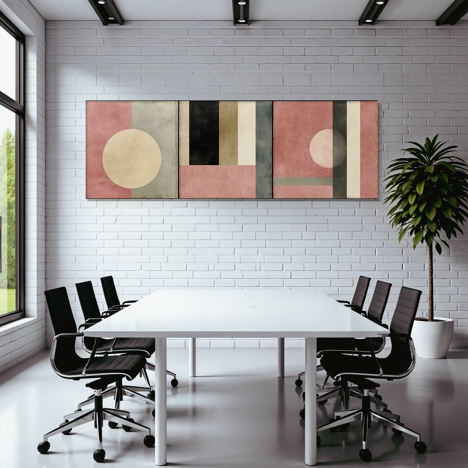 Triptychon Abstracte Geometrische Kunst In Muten Farben