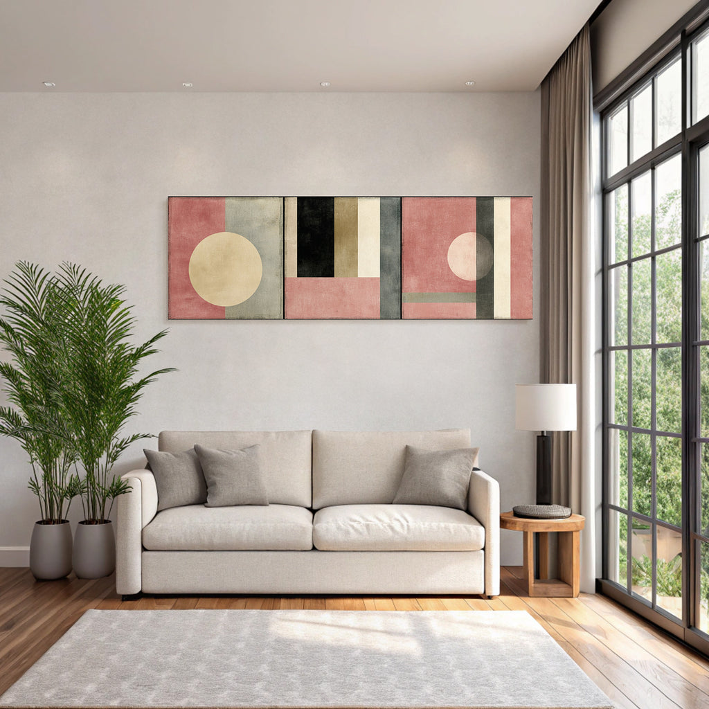Triptychon Abstracte Geometrische Kunst In Muten Farben